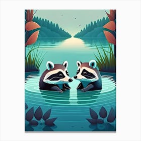 Two Curious Raccoons Swimming Canvas Print