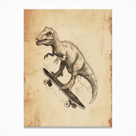 Vintage Parasaurolophus Dinosaur On A Skateboard 2 Canvas Print