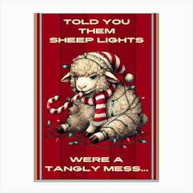 Red Sheep in Christmas Lights Canvas Print