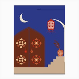 Ramadan Door. Boho, Boho decor: Egypt, Morocco night poster. Moon 1 Canvas Print