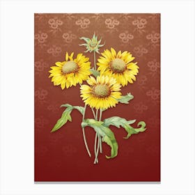 Vintage Blanket Flowers Botanical on Falu Red Pattern n.0946 Canvas Print