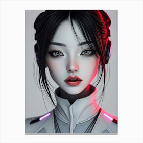 Asian Girl With Headphones Canvas Print