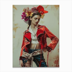 Flower Girl In Red Jacket Canvas Print