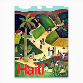 Haiti, Painting Of Traditional Village Canvas Print