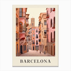 Barcelona Spain 1 Vintage Pink Travel Illustration Poster Canvas Print