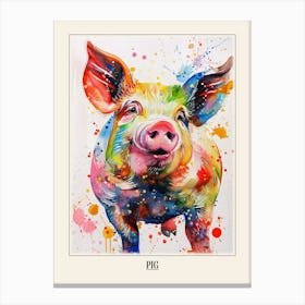 Pig Colourful Watercolour 3 Poster Canvas Print