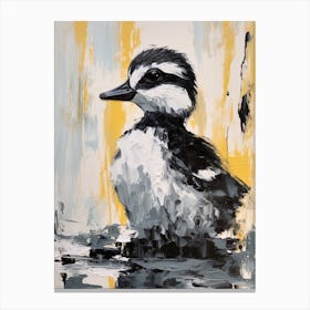Textured Painting Of A Duckling Black & White Collage Style 3 Canvas Print