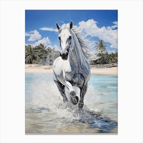 A Horse Oil Painting In Lanikai Beach Hawaii, Usa, Portrait 1 Canvas Print