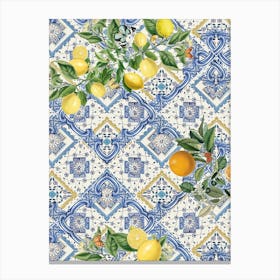 Blue azulejos tiles and citrus fruit Canvas Print