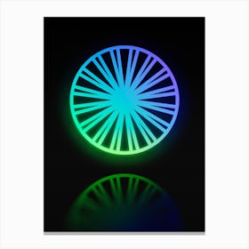 Neon Blue and Green Abstract Geometric Glyph on Black n.0180 Canvas Print