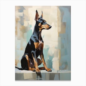 Doberman Pinscher Dog, Painting In Light Teal And Brown 2 Canvas Print