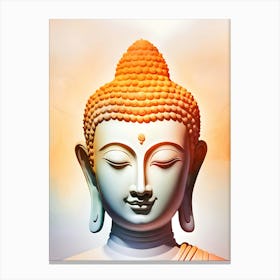 Buddha Face Peaceful Meditating Orange And White 1 Canvas Print