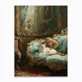 Cat Lounging On A Rococo Style Couch Canvas Print