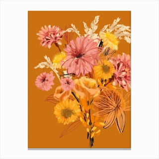 70s Warm Abstract Flowers Canvas Print