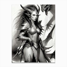 Dragonborn Black And White Painting (28) Canvas Print