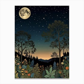 Moonlight In The Woods Style William Morris 1 Art Print 4 Canvas Print