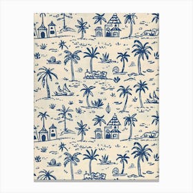 Blue And White Palm Trees 6 Canvas Print