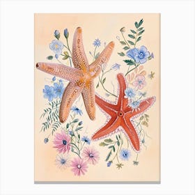 Folksy Floral Animal Drawing Starfish Canvas Print