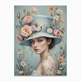 Pastel Blue Floral Tophat Canvas Print