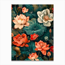 Lotus Flower Wallpaper Inspired By William Morris Canvas Print