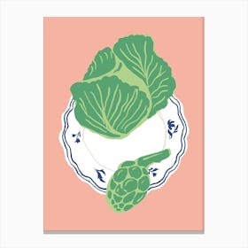 Food Illustration Lettuce Artichoke Preppy Contemporary Kitchen Canvas Print