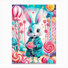 Cute Skeleton Rabbit With Candies Painting (10) Canvas Print