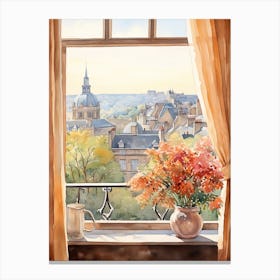 Window View Of Luxembourg City Luxembourg In Autumn Fall, Watercolour 3 Canvas Print