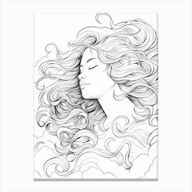 Wavy Hair Fine Line Drawing Colouring Book Style 4 Canvas Print