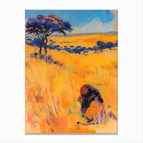 Transvaal Lion Hunting In The Savannah Fauvist Painting 1 Canvas Print