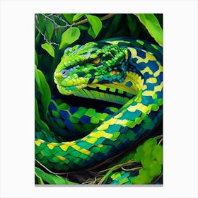 Green Bush Viper Snake Painting Canvas Print
