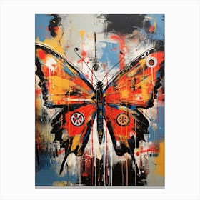 Orange Butterfly on multicolor background in Basquiat's Style Canvas Print
