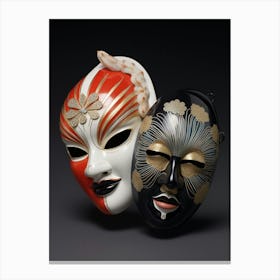 Noh Masks Japanese Style Illustration 3 Canvas Print