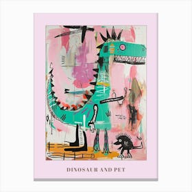 Dinosaur With Pet Blue Purple Pink 2 Poster Canvas Print