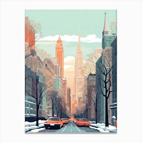 Vintage Winter Travel Illustration Chicago Usa 1 Canvas Print