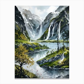 Waterfalls In Norway Canvas Print