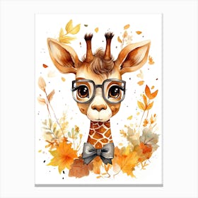 A Giraffe  Watercolour In Autumn Colours 1 Canvas Print