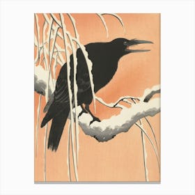 Japanese Ukiyo-E Crow In Snow Canvas Print