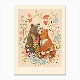 Folksy Floral Animal Drawing Brown Bear 5 Poster Canvas Print