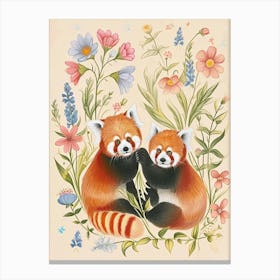 Folksy Floral Animal Drawing Red Panda 2 Canvas Print