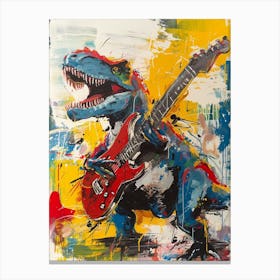 Dinosaur Playing Guitar Scribble Paint Splash 3 Canvas Print