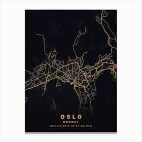 Oslo Norway Black And Gold Map Canvas Print