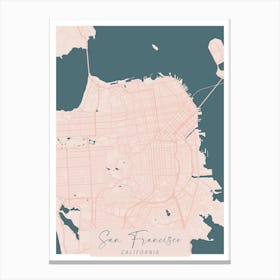 San Francisco California Pink and Blue Cute Script Street Map Canvas Print