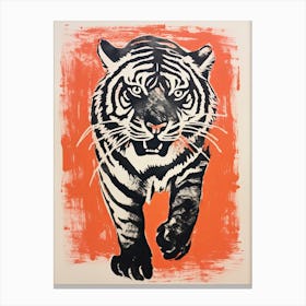 Tiger, Woodblock Animal  Drawing 1 Canvas Print