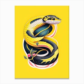 Yellow Bellied Sea Snake Tattoo Style Canvas Print