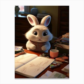 Bunny Brainiac: Adorable Bunny's Study Time Print Canvas Print