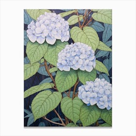 Ajisai Hydrangea 1 Vintage Botanical Woodblock Canvas Print