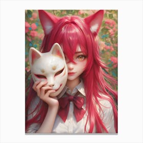 Anime Girl With Cat Mask Canvas Print