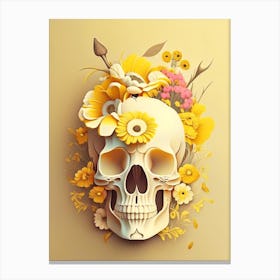 Skull With Floral Patterns Yellow 1 Vintage Floral Canvas Print