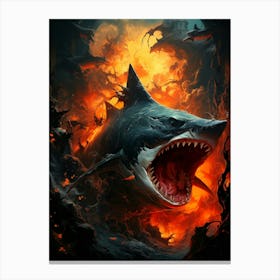 Shark In Flames Canvas Print