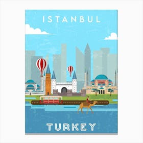 Istanbul, Turkey — Retro travel minimalist poster 3 Canvas Print
